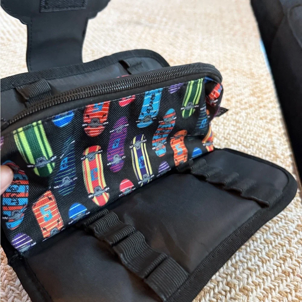 ZIPIT brand fanny pack or hip pouch, featuring a vibrant skateboard pattern